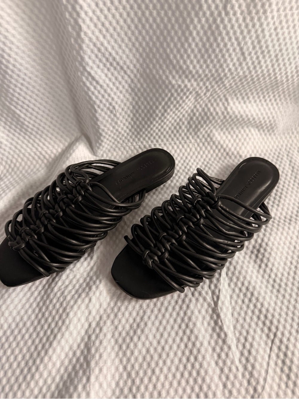 Rebecca Minkoff Black Leather Woven Loop Slide Mules 8W